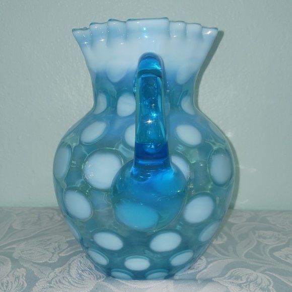 Vintage Fenton Blue Opalescent Coin Spot Pitcher - Picture 5 of 7